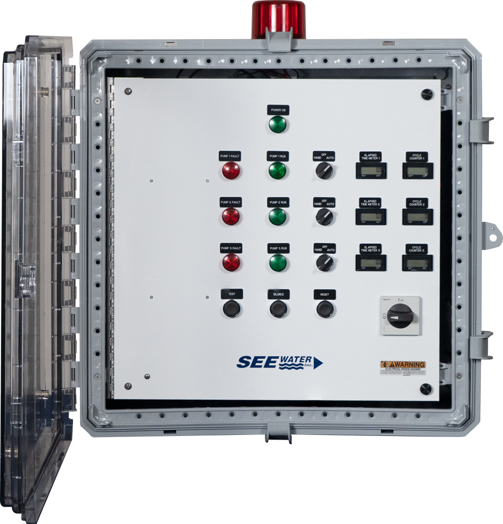 Three Phase Triplex Demand WT3P-6 Pump Control Panel Inside Photo